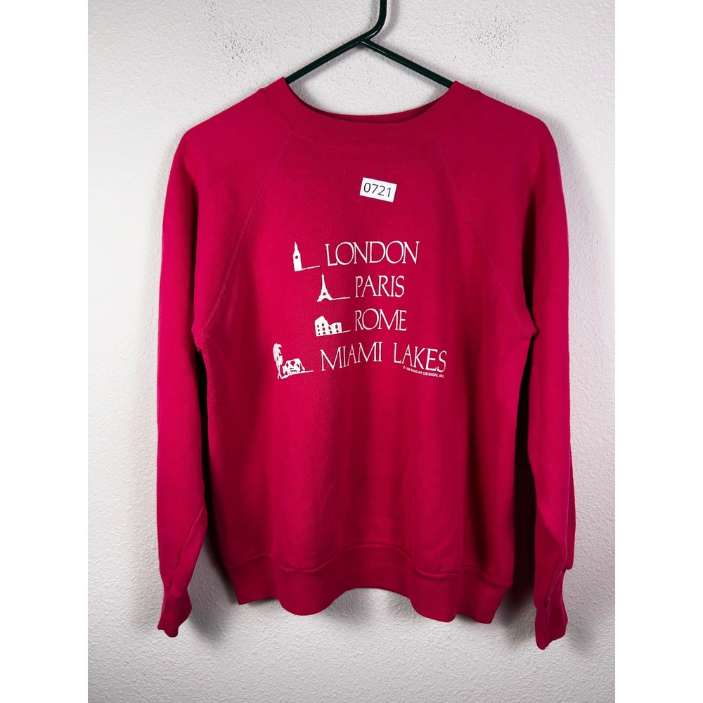 Vintage 1988 Pannill Miami Lakes London Paris Rome Sweatshirt Pink Medium USA